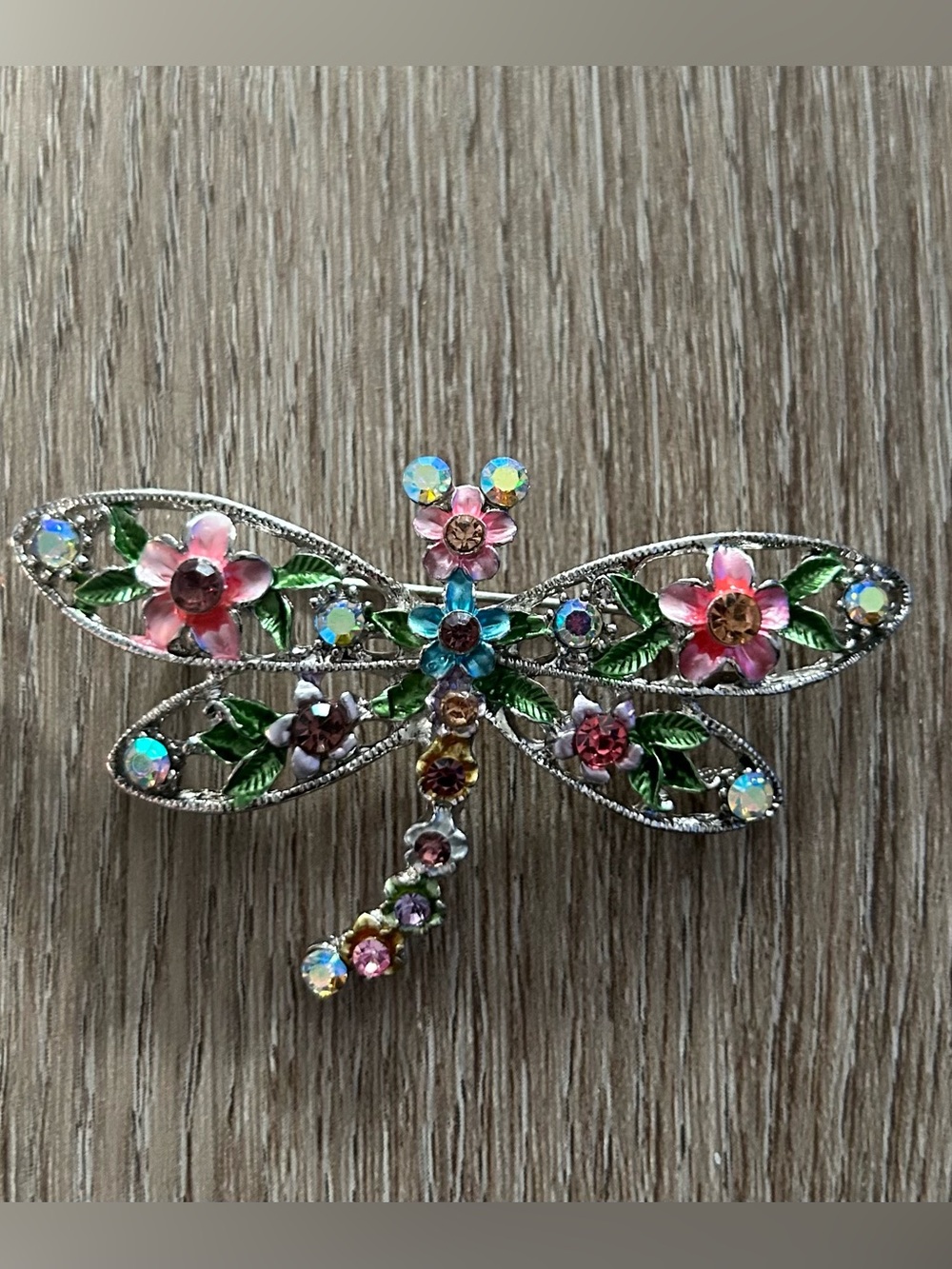 Floral Dragonfly Brooch - Pink & Green